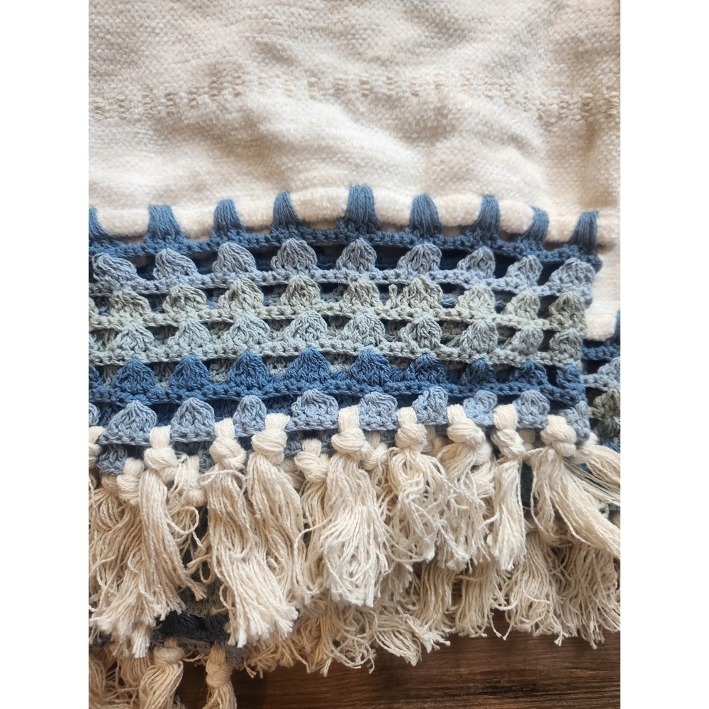 Shabby Chic Moss &‎ Willow Crochet Decorative Throw Blanket Blue White 50"x60" - Picture 2 of 5